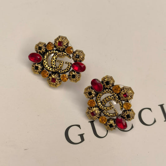 2025 Vintage Colored Gemstones Letter Stud Earrings