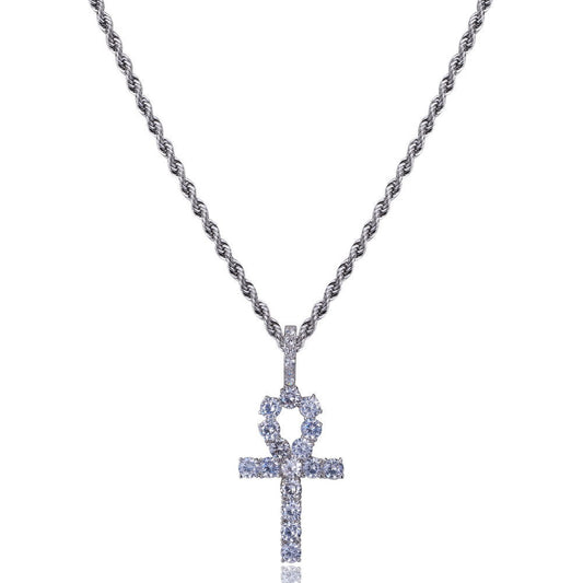 2025 Micro Paved Zircon Hip Hop Anka Key Cross Hip Hop Pendant Necklace