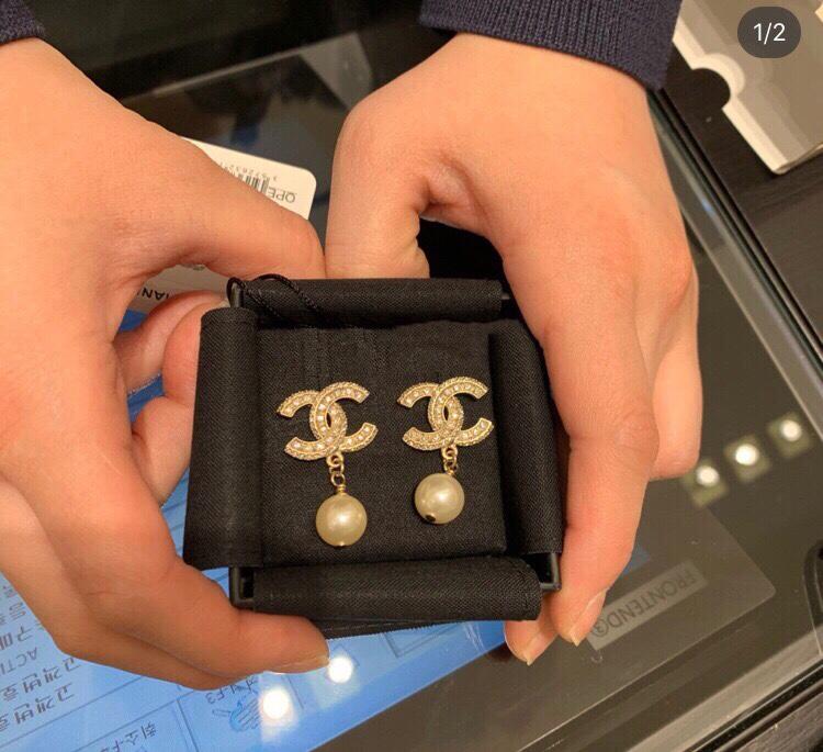 2025 Luxury Rhinestone Double Pearl Pendant Earrings