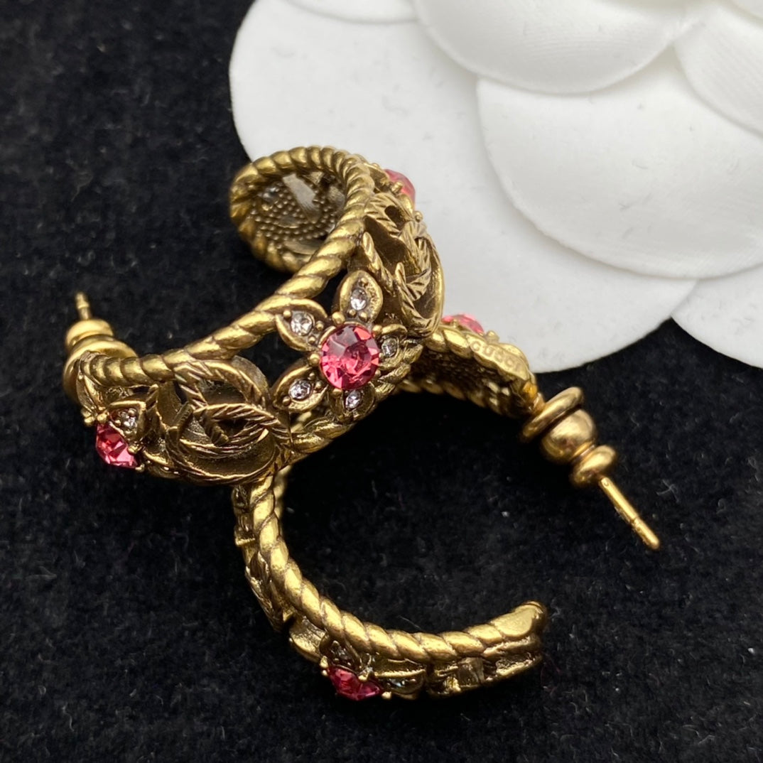 2025 Fashion double flower rhinestone earrings