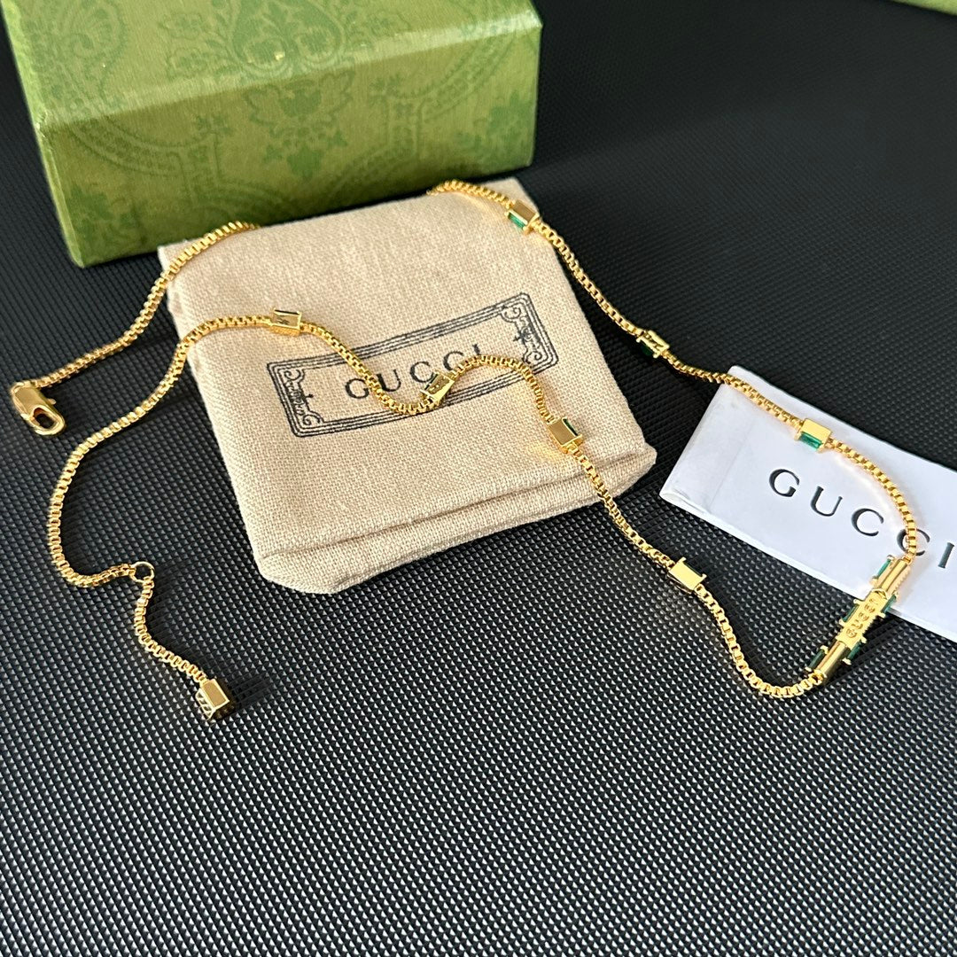 2025 Classic Double G Green Rhinestone Necklace