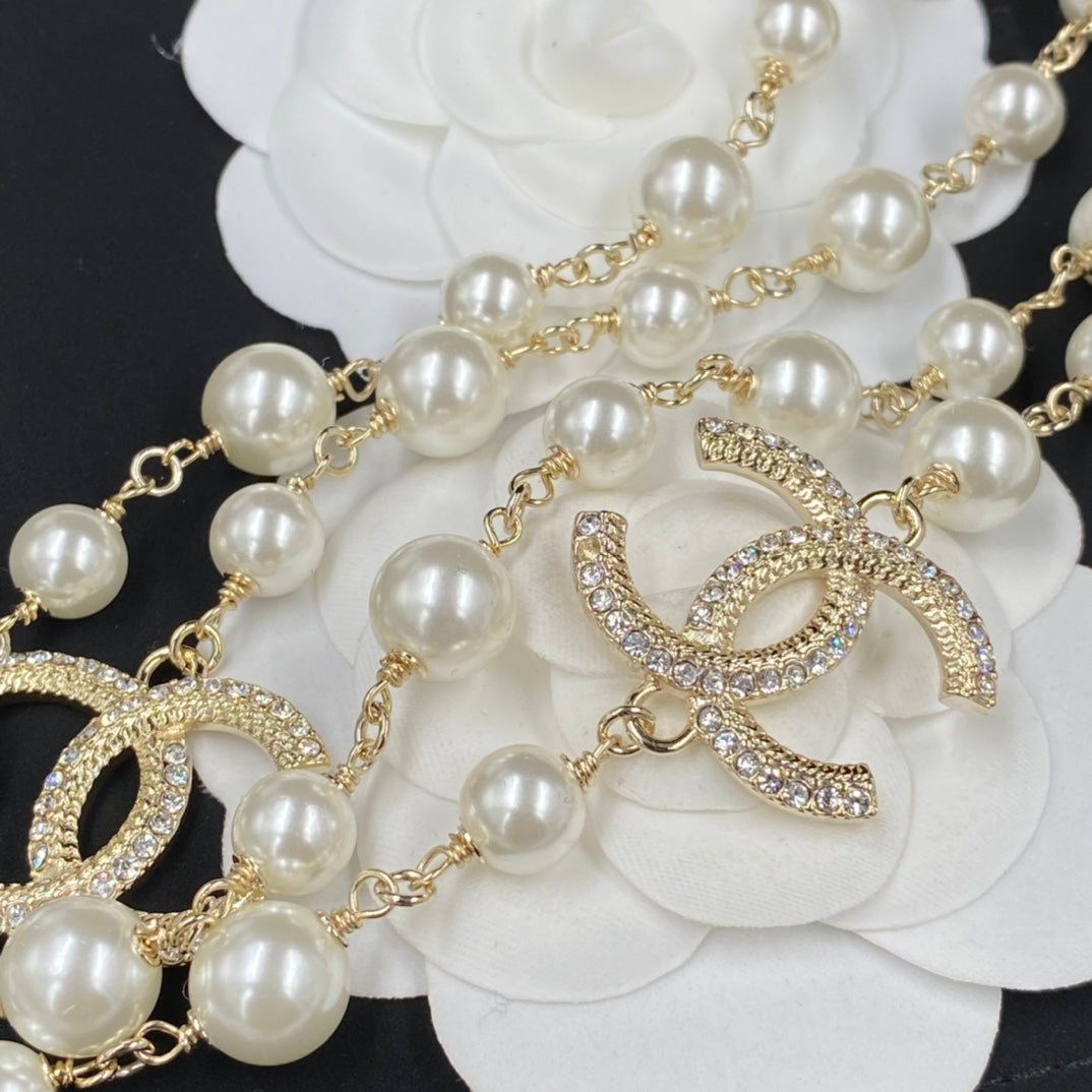 2025 Fashion CC Pearl Rhinestone Charm Necklace