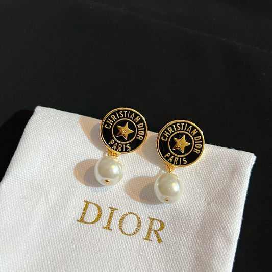 2025 Star Round Pearl Drop Earrings