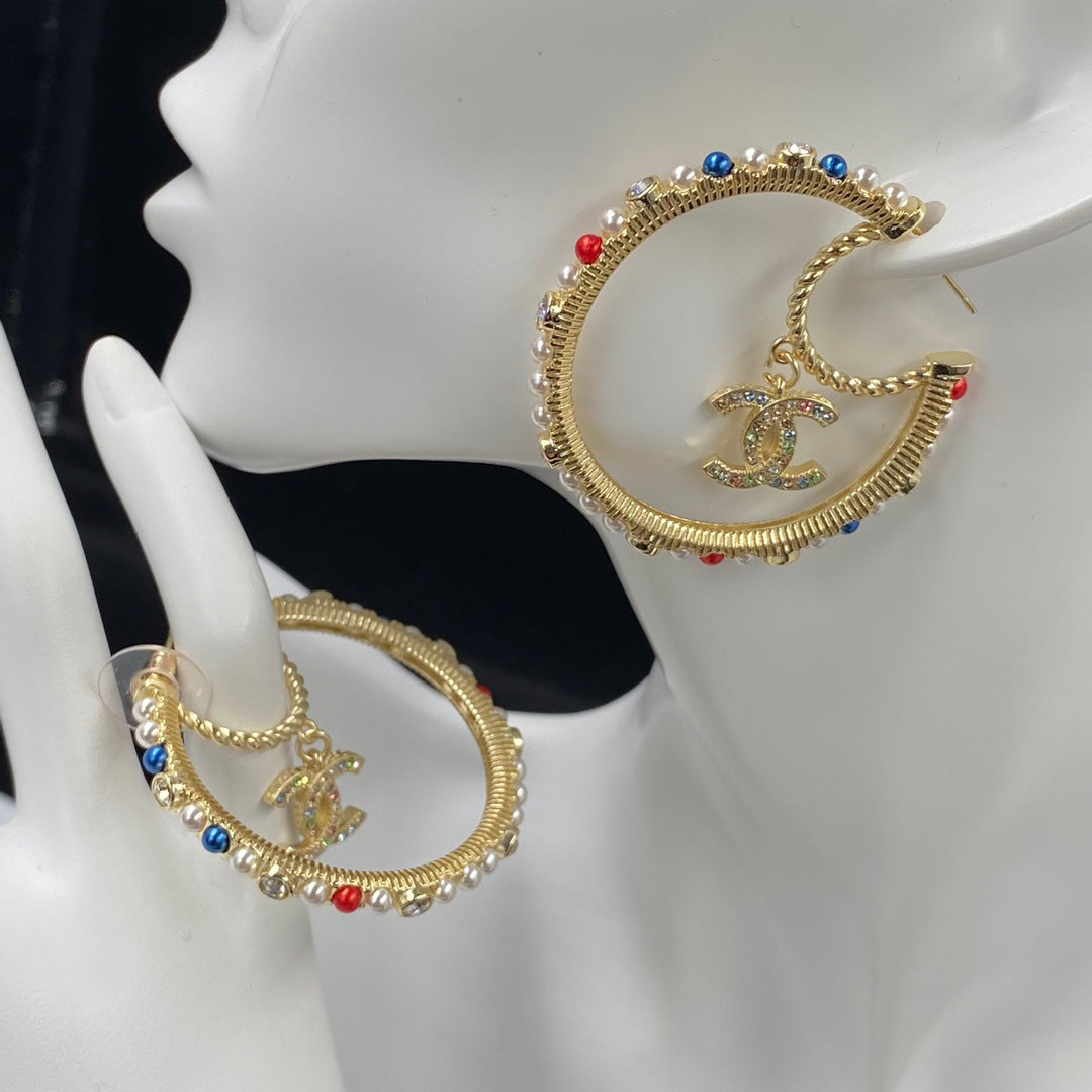 2025 Colored Pearls Large Hoop Earrings