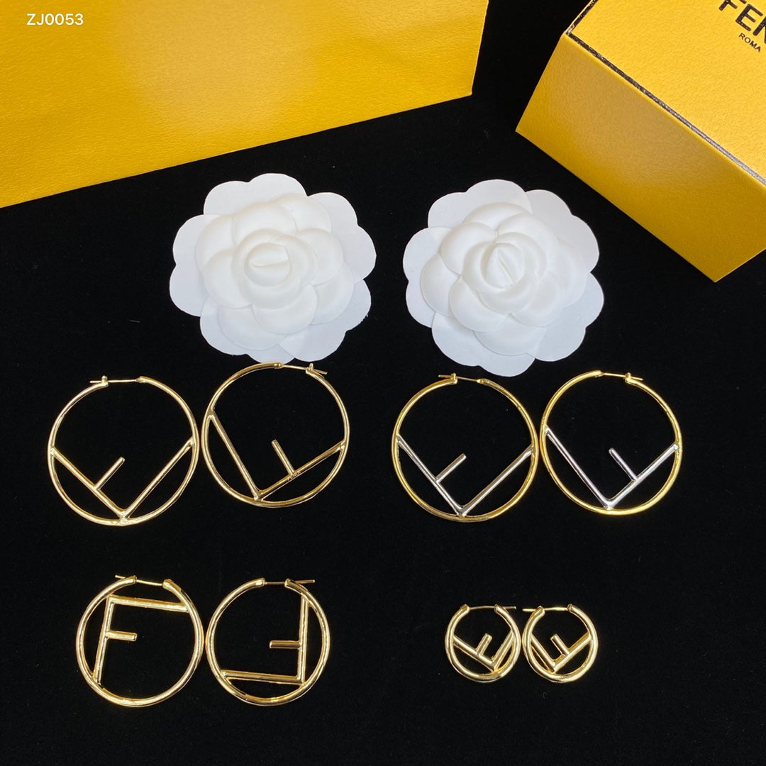 2025 3 Sizes of F Hoop Golden Earrings