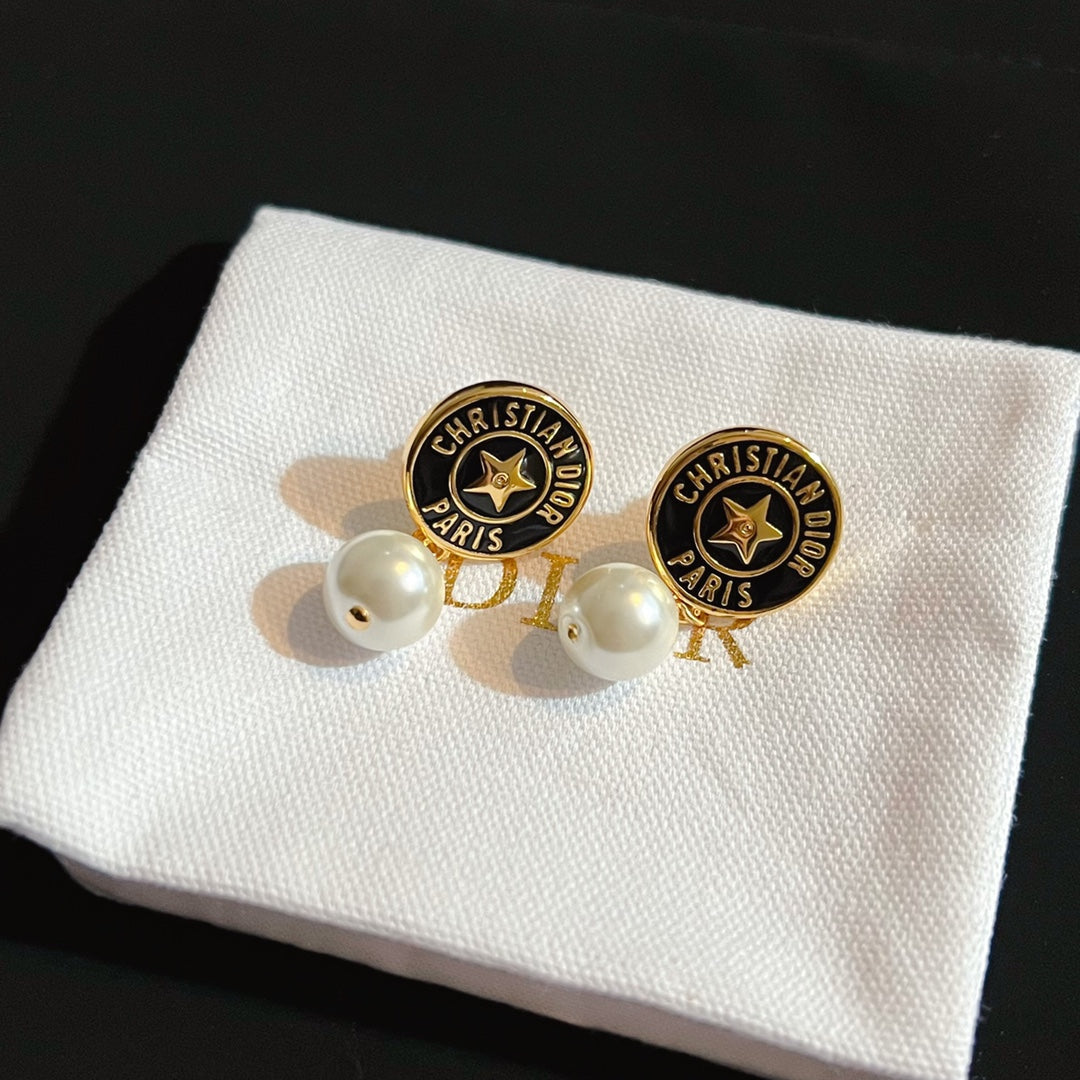 2025 Star Round Pearl Drop Earrings