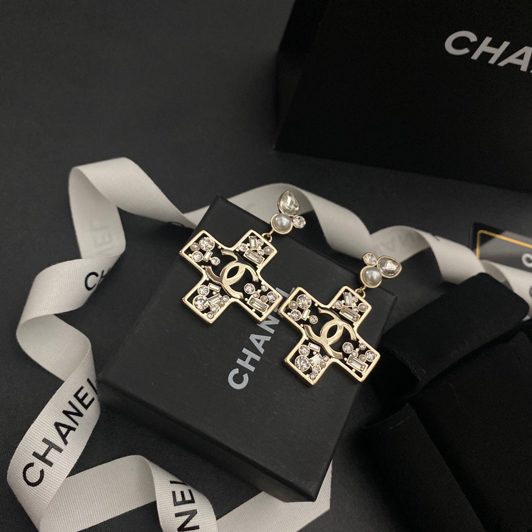 2025 Cross Pearl Diamond Earrings