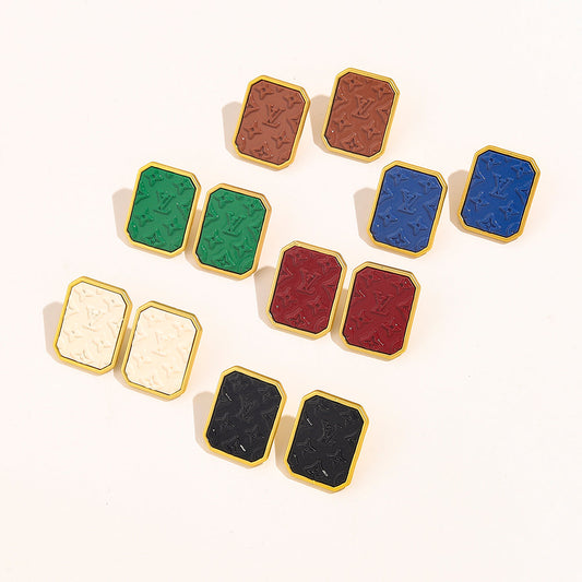 2025 6-color Monogram Embossed Earrings