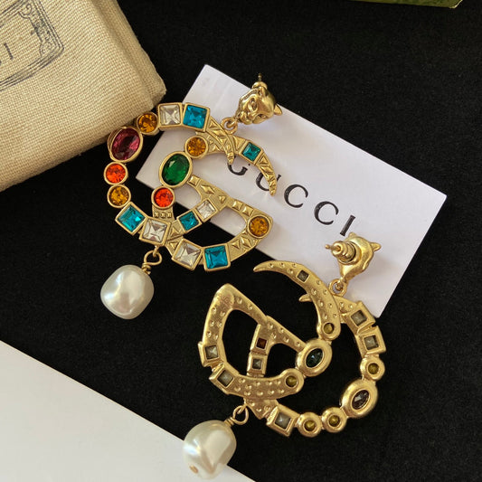 2025 Tiger Head Fancy Diamond Pearl Earrings