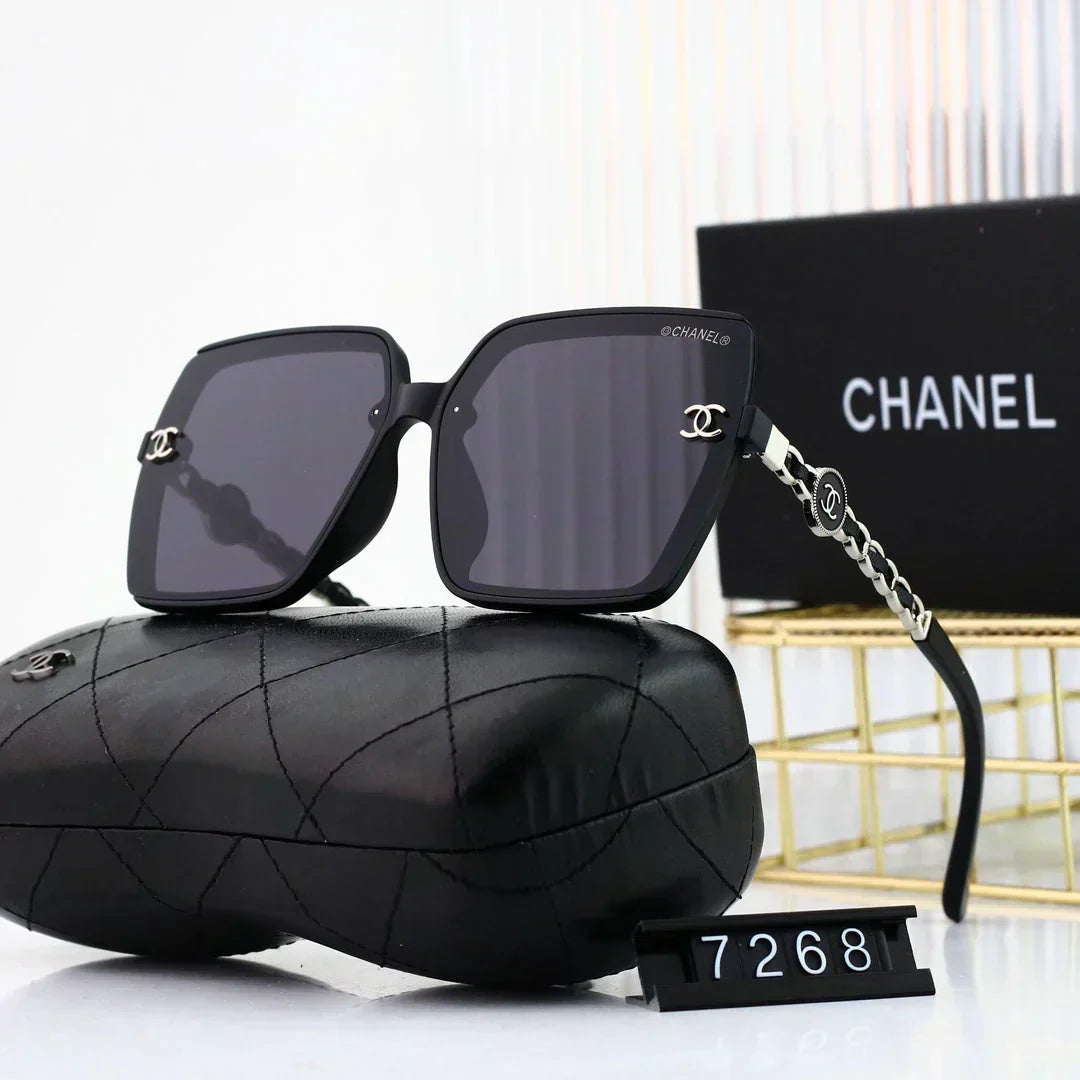2025 Trendy large frame metal chain sunglasses