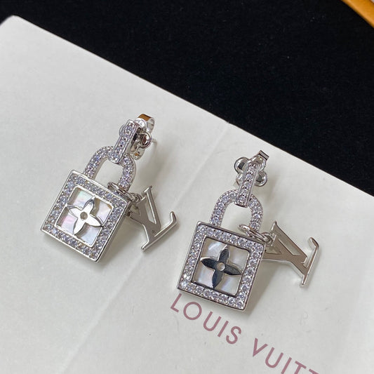 2025 Shiny Zircon Lock Logo Earrings