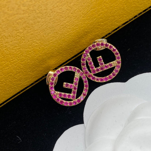 2025 Pink Diamond F Letter Earrings