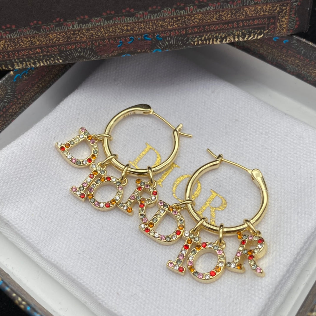 2025 Colored Alphabet Diamond Earrings