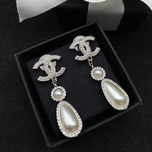 2025 Elegant Pearl Pendant Diamond Earrings