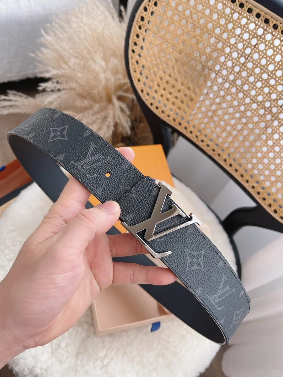 2025 Classic black monogram silver buckle belt