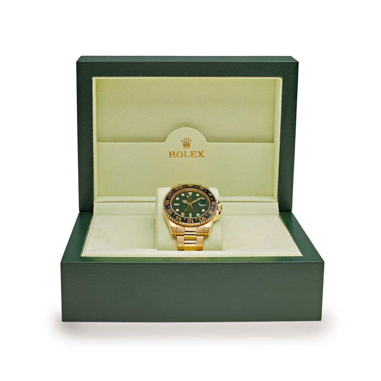 2025 Watch GMT-Master II 116718 Yellow Gold Green Dial Black Bezel