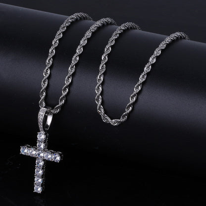 2025 Micro Paved Zircon Hip Hop Anka Key Cross Hip Hop Pendant Necklace
