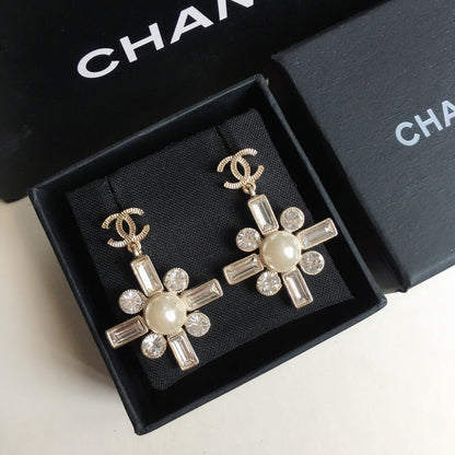 2025 Temperament Square Diamond Pearl Earrings