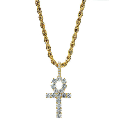 2025 Micro Paved Zircon Hip Hop Anka Key Cross Hip Hop Pendant Necklace