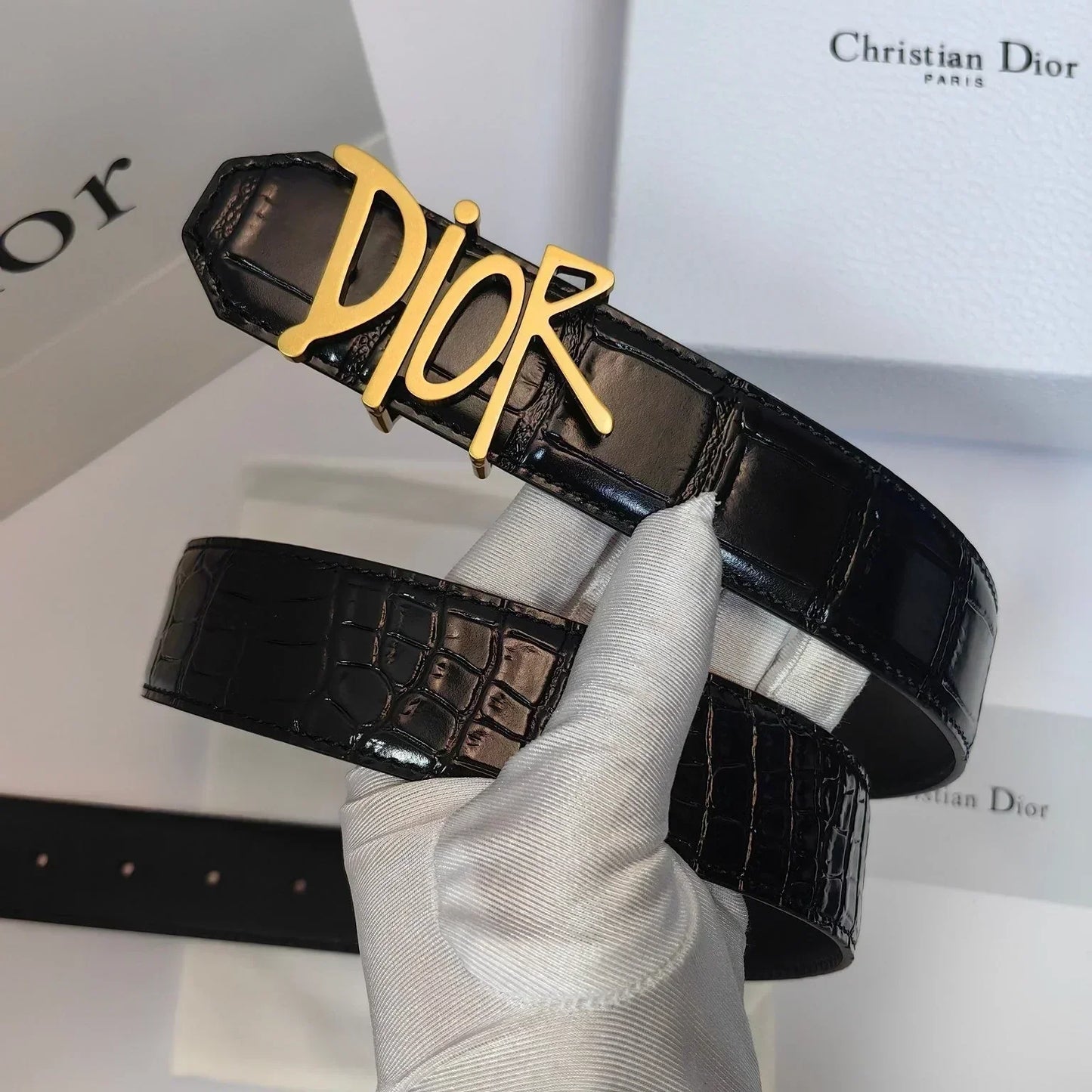 2025 Double-sided crocodile leather belt width 3.5cm