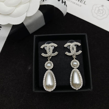 2025 Elegant Pearl Pendant Diamond Earrings