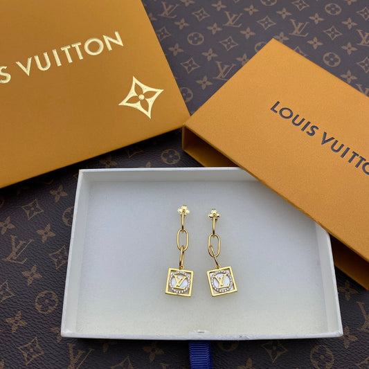 2025 Square White Shell Zircon Earrings