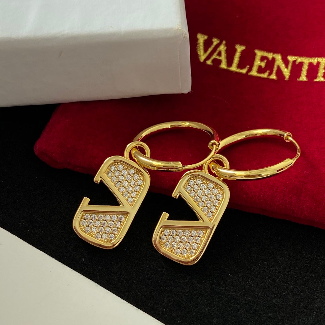 VALENTINO Sparkling Diamond Monogram Earrings