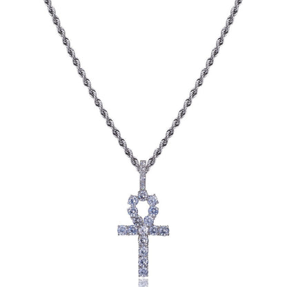 2025 Micro Paved Zircon Hip Hop Anka Key Cross Hip Hop Pendant Necklace