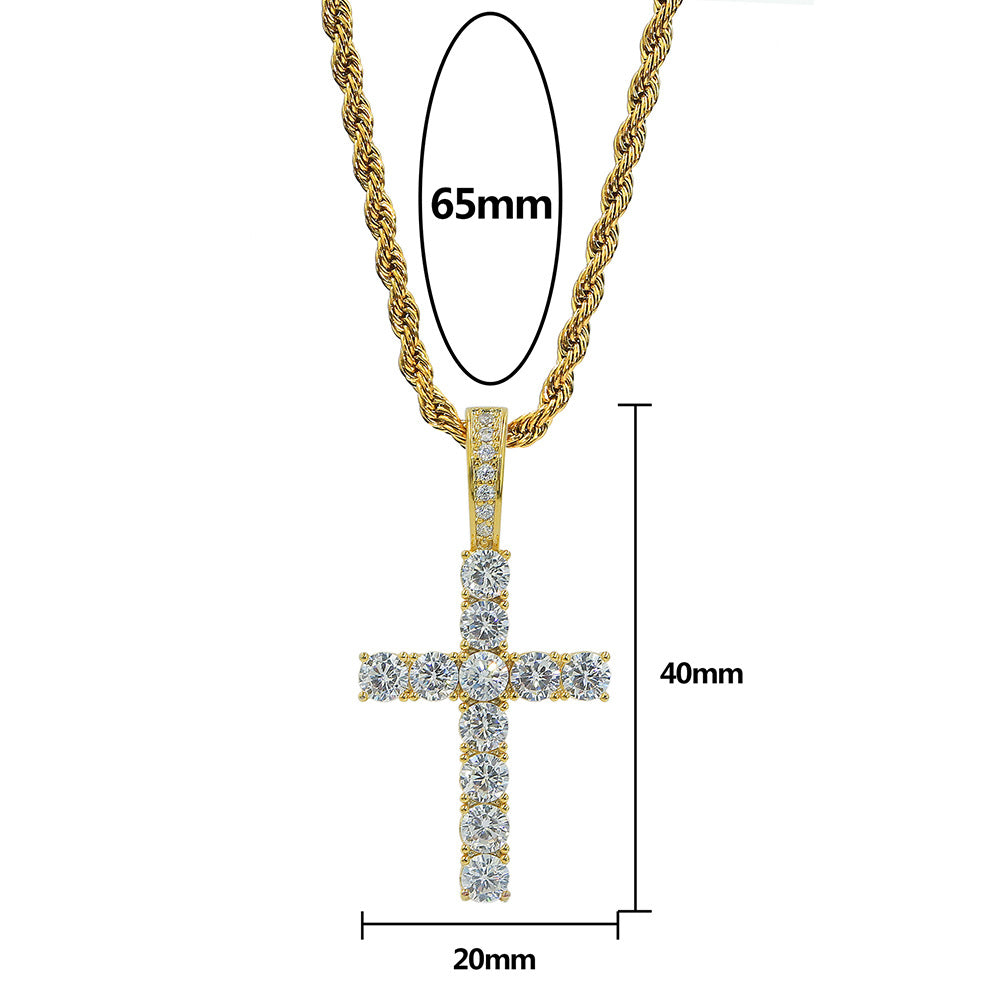 2025 Micro Paved Zircon Hip Hop Anka Key Cross Hip Hop Pendant Necklace
