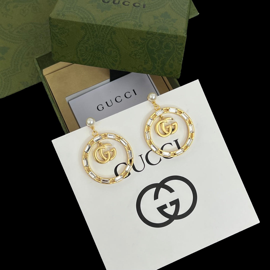 2025 Crystal Diamond Pearl Hoop Earrings