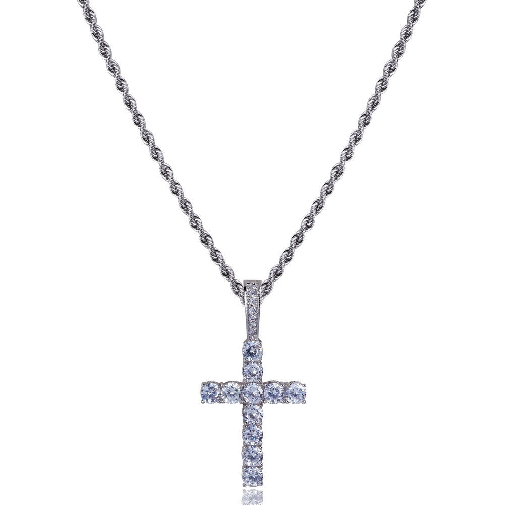 2025 Micro Paved Zircon Hip Hop Anka Key Cross Hip Hop Pendant Necklace