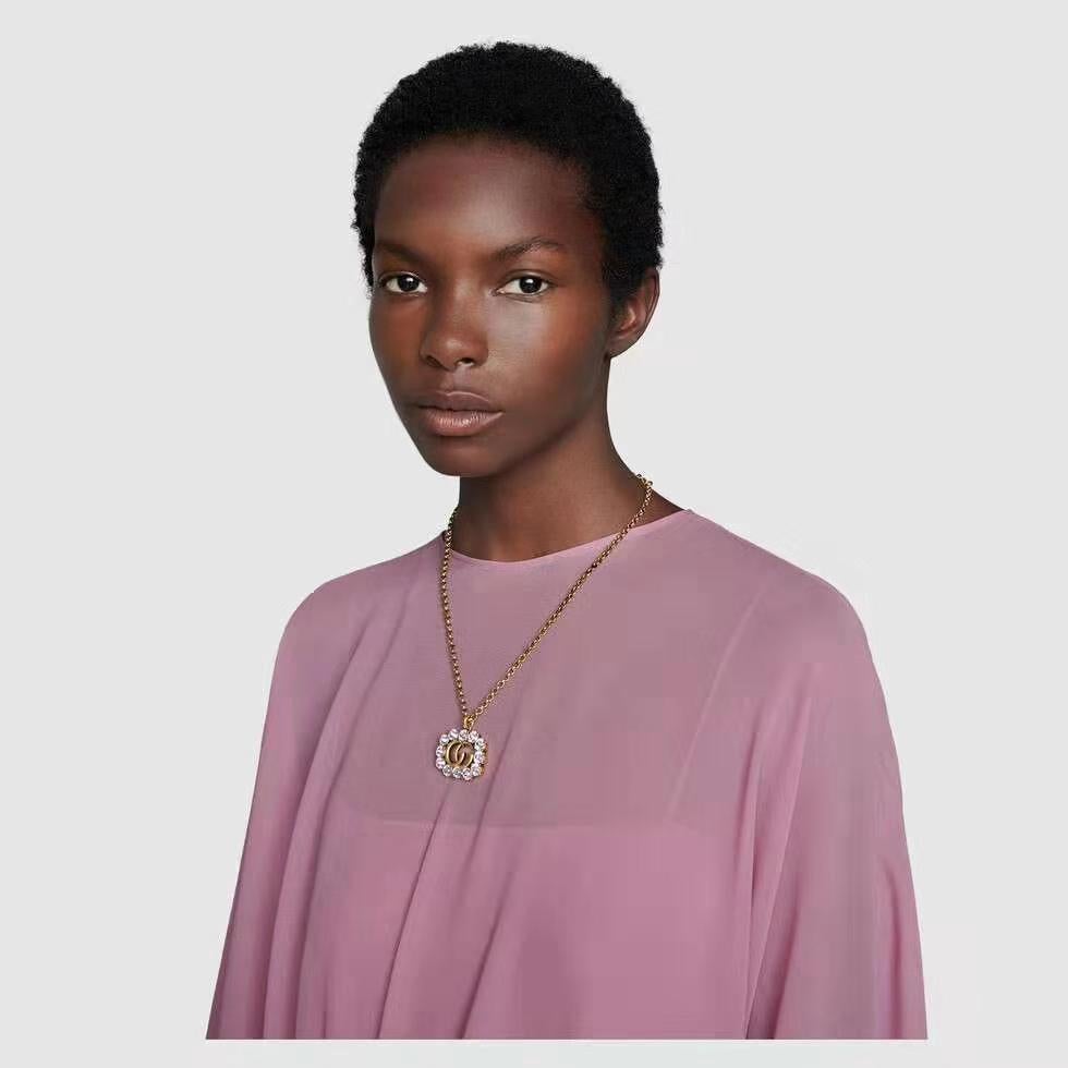 2025 Retro Distressed Crystal Necklace with Diamonds Necklace