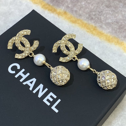 2025 Luxury Rhinestone Pearl Ball Pendant Earrings