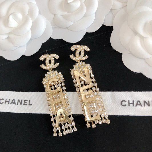 2025 Luxury Letter Tassel Rhinestone Earrings
