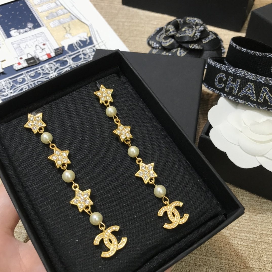 2025 Luxury Pearl Rhinestone Star Pendant Earrings