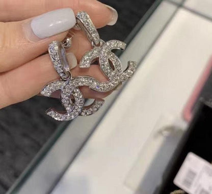 2025 Elegant Rhinestone Double C Pendant Earrings