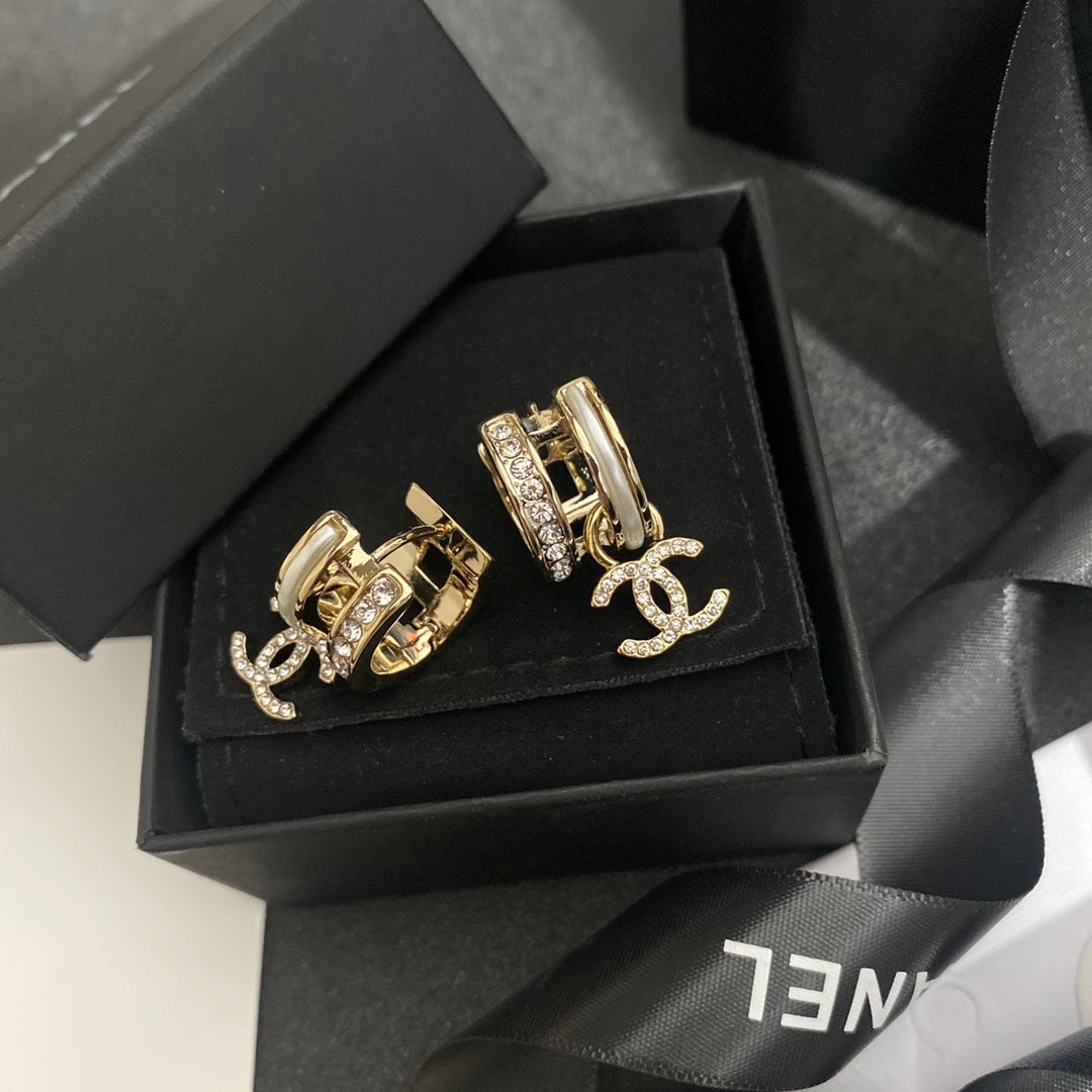 2025 luxury double inlaid rhinestone pendant earrings