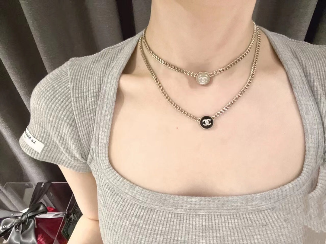 2025 Fashion Rhinestone Round Double C Necklace