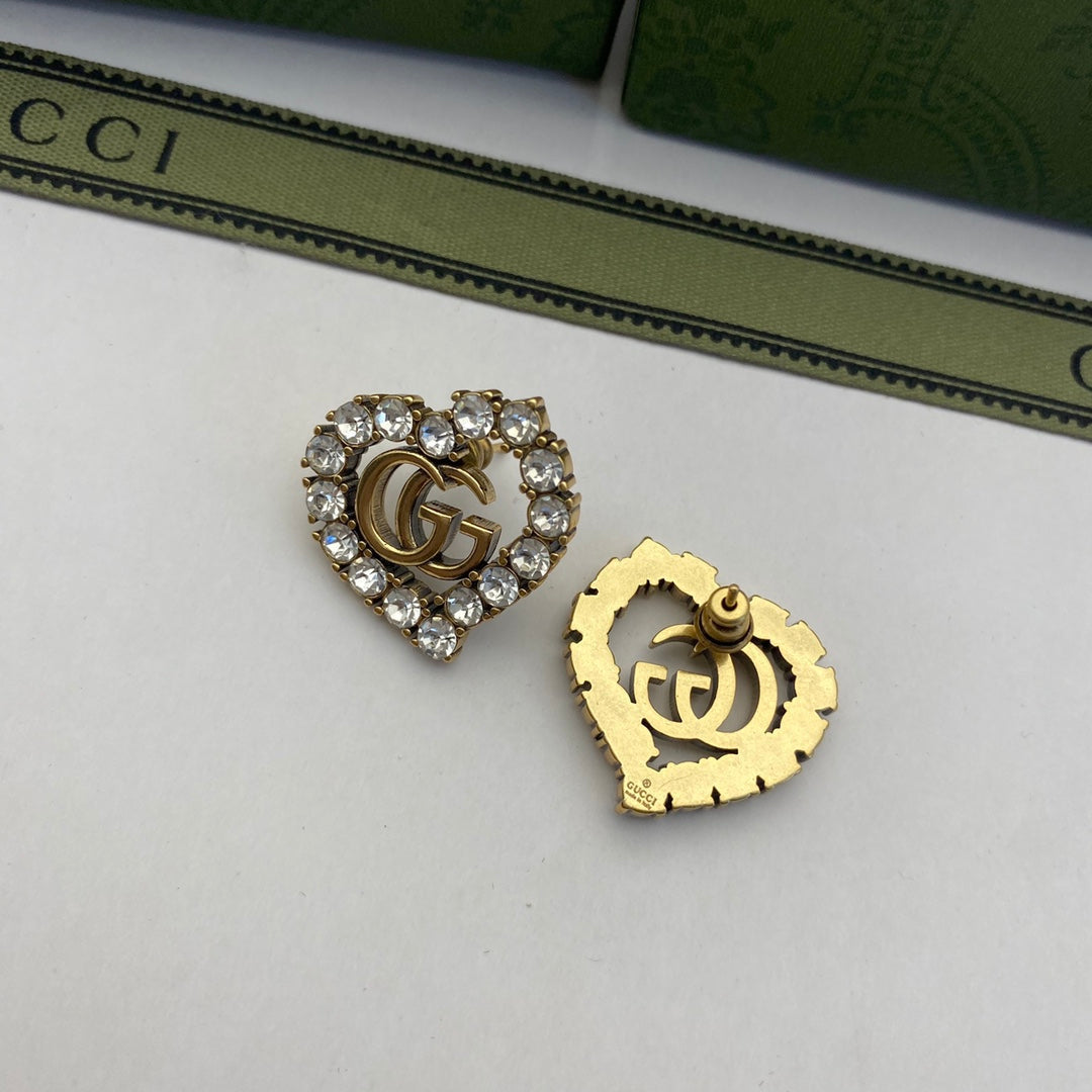 2025 Fashion double heart-shaped rhinestone earrings