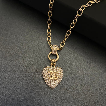 2025 Classic Double C Heart Shape Rhinestone Cutout Necklace