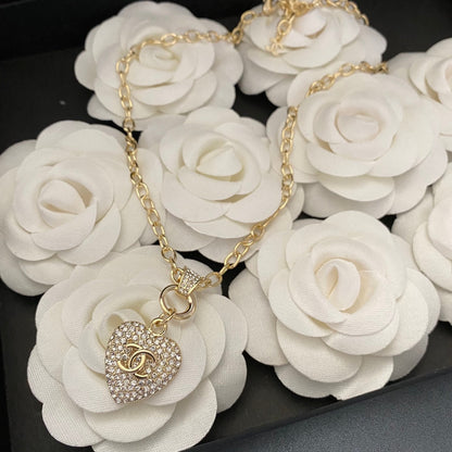 2025 Classic Double C Heart Shape Rhinestone Cutout Necklace