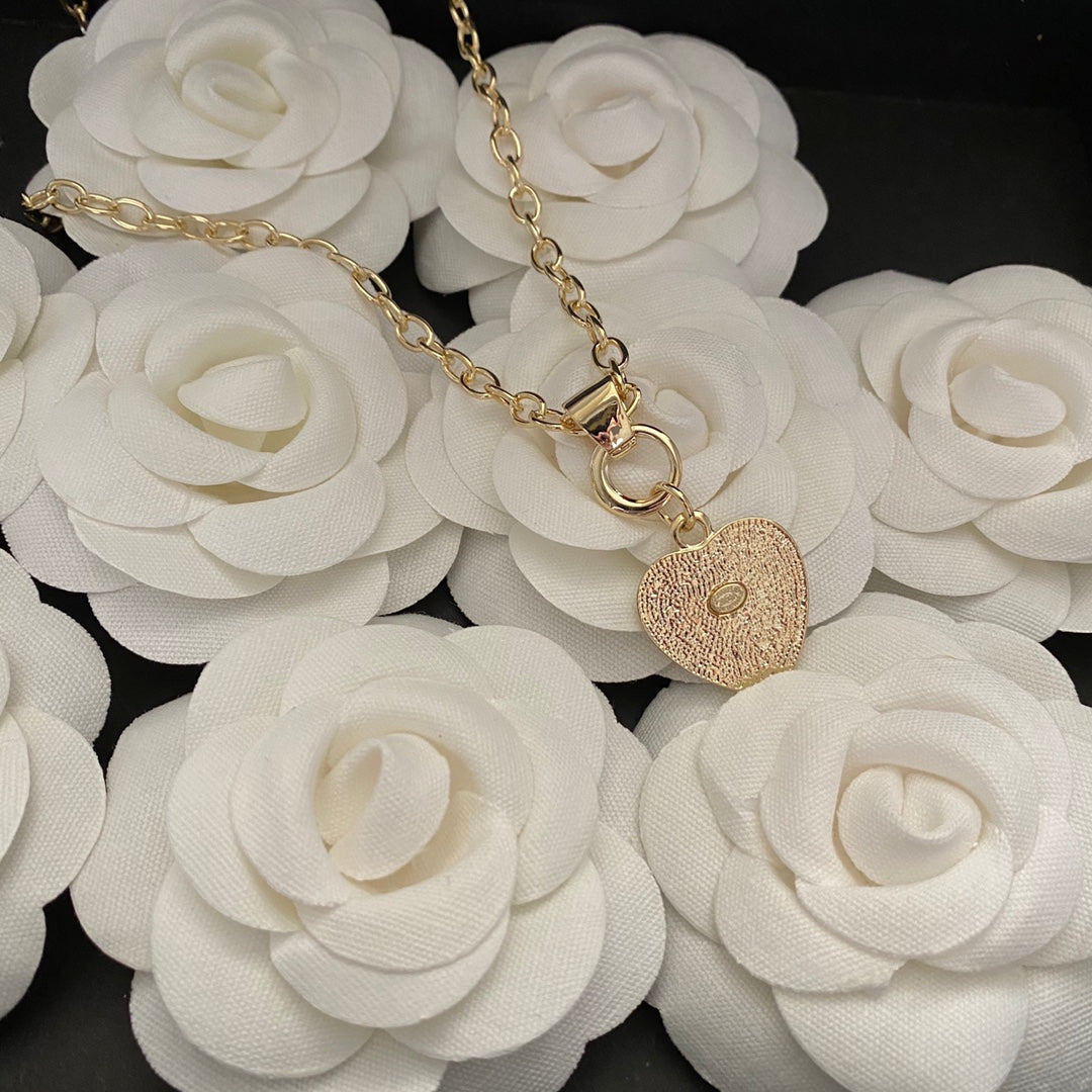 2025 Classic Double C Heart Shape Rhinestone Cutout Necklace