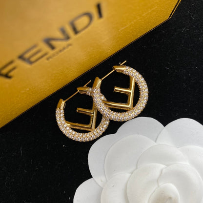 2025 Elegant rhinestone round letter earrings