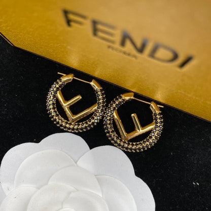 2025 Elegant rhinestone round letter earrings