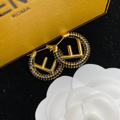 2025 Elegant rhinestone round letter earrings