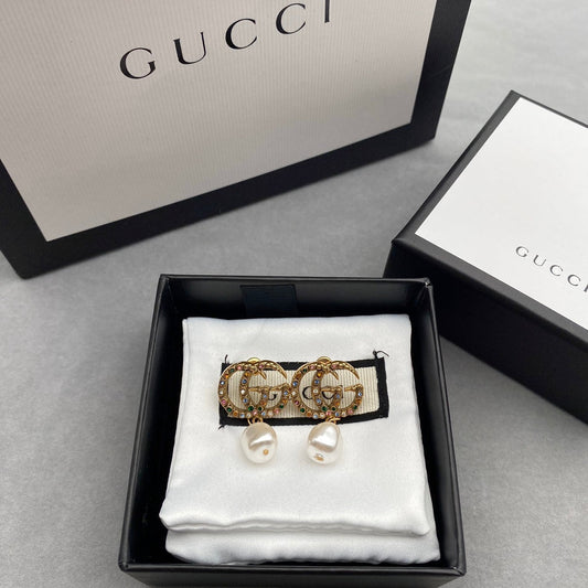 2025 Fashion Double Colored Diamond Pendant Pearl Earrings