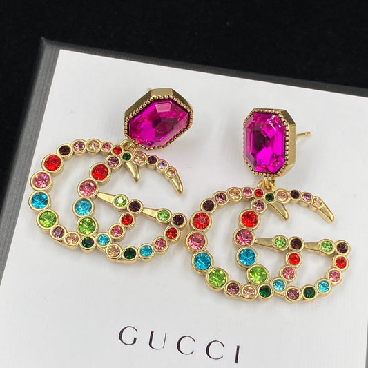 2025 Fashion Double Colored Diamond Pendant Earrings