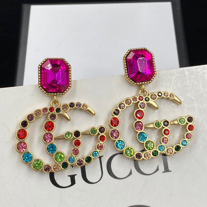 2025 Fashion Double Colored Diamond Pendant Earrings