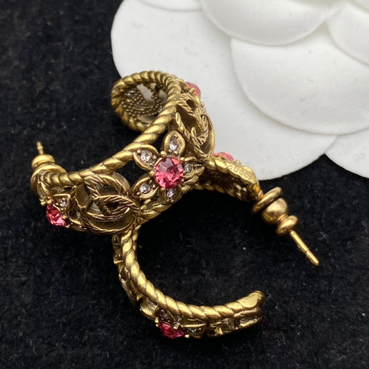 2025  Fashion double flower rhinestone earrings