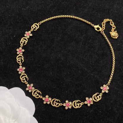 2025 Vintage Double G Flower Rhinestone Necklace